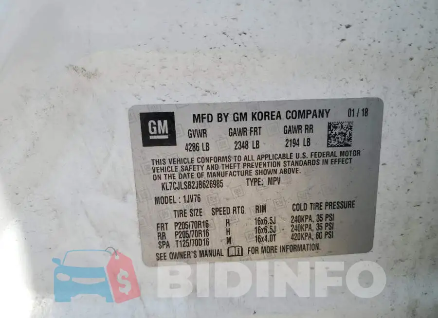 KL7CJLSB2JB626985 Photo# 14