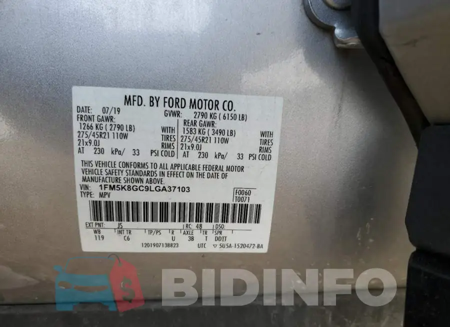 1FM5K8GC9LGA37103 Photo# 14