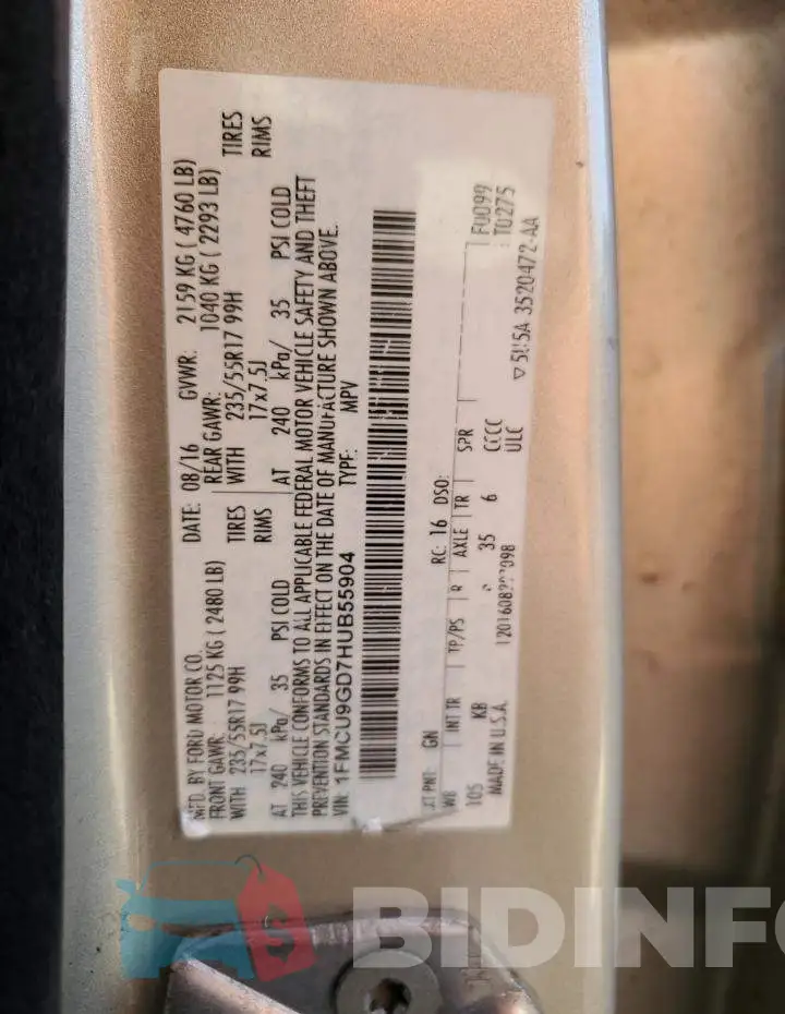 1FMCU9GD7HUB55904 Photo# 13