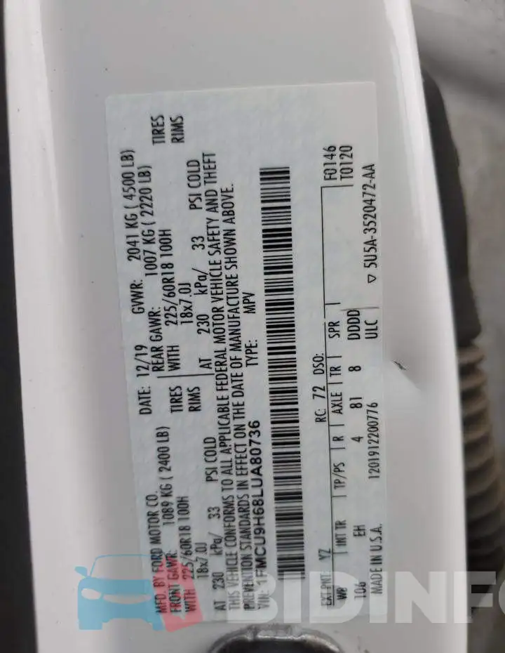 1FMCU9H68LUA80736 Photo# 13