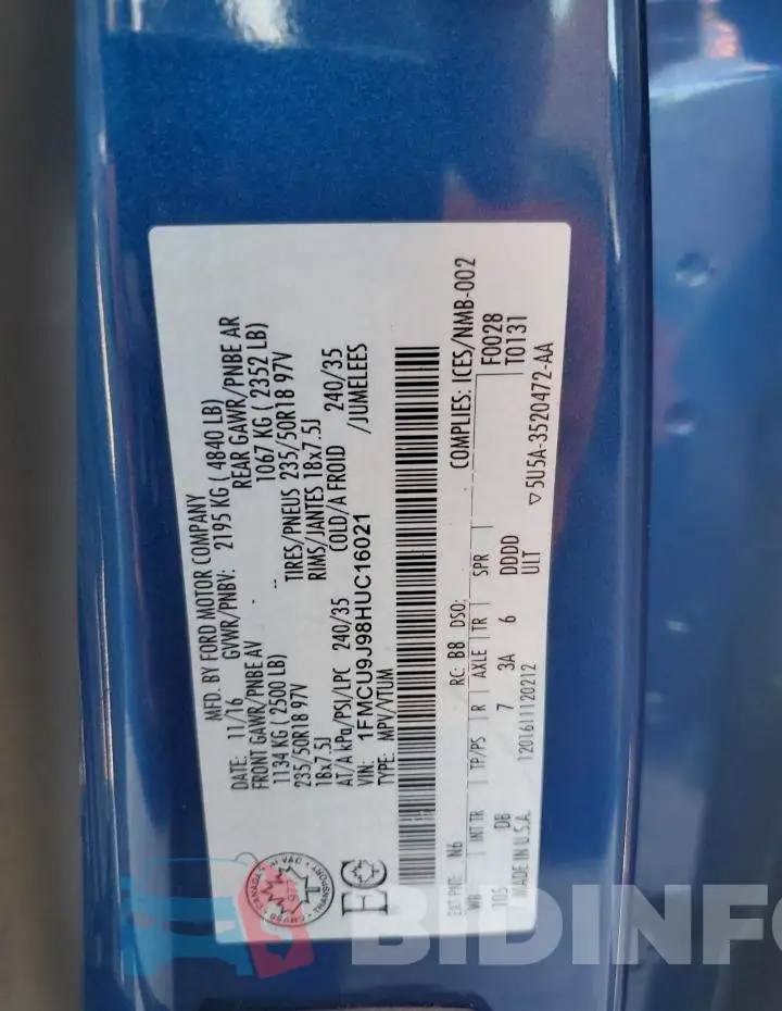 1FMCU9J98HUC16021 Photo# 14