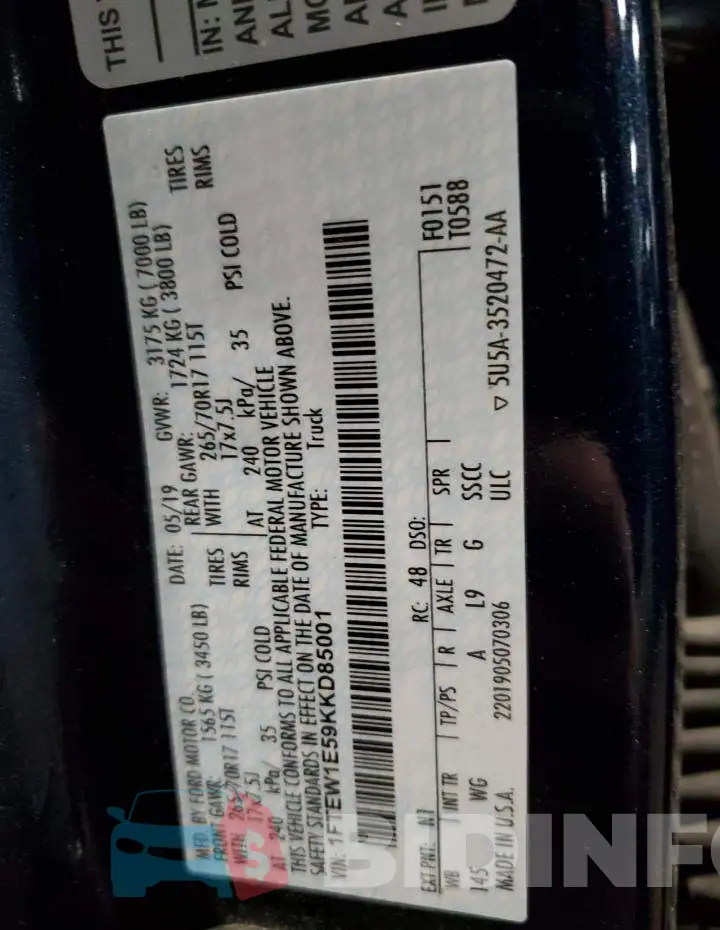 1FTEW1E59KKD85001 Photo# 12