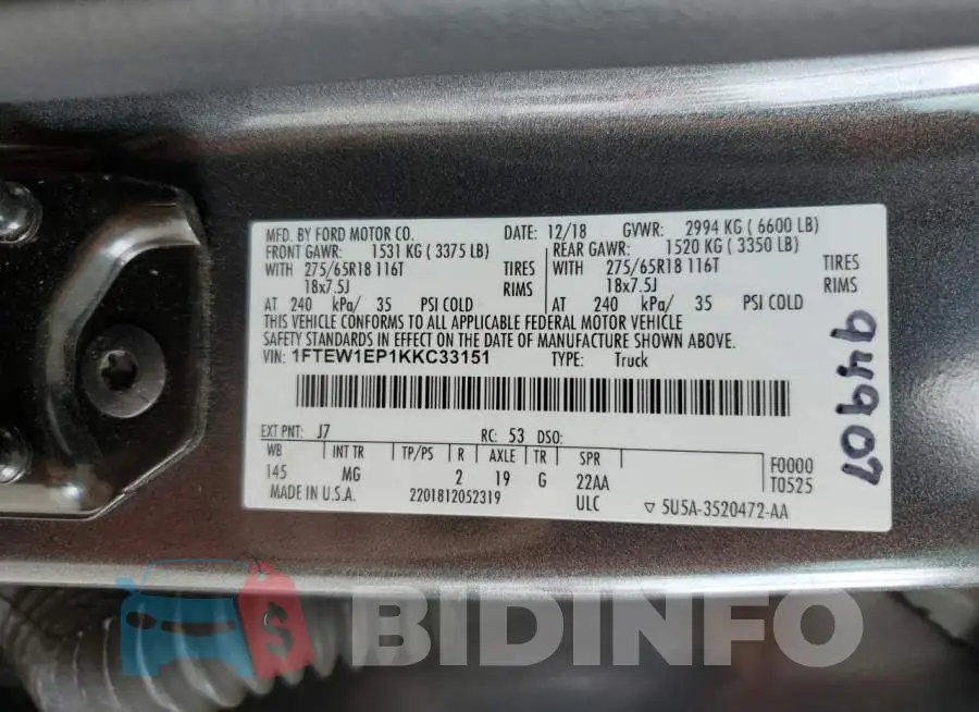 1FTEW1EP1KKC33151 Photo# 12
