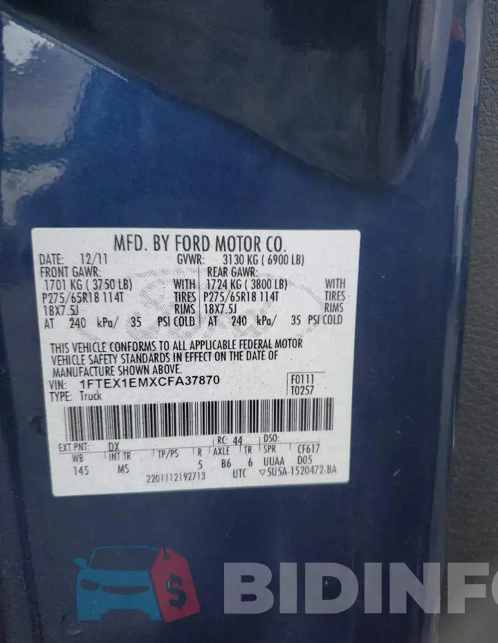 1FTEX1EMXCFA37870 Photo# 12