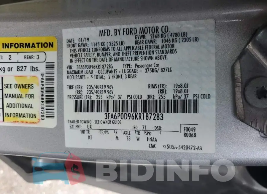 3FA6P0D96KR187283 Photo# 13