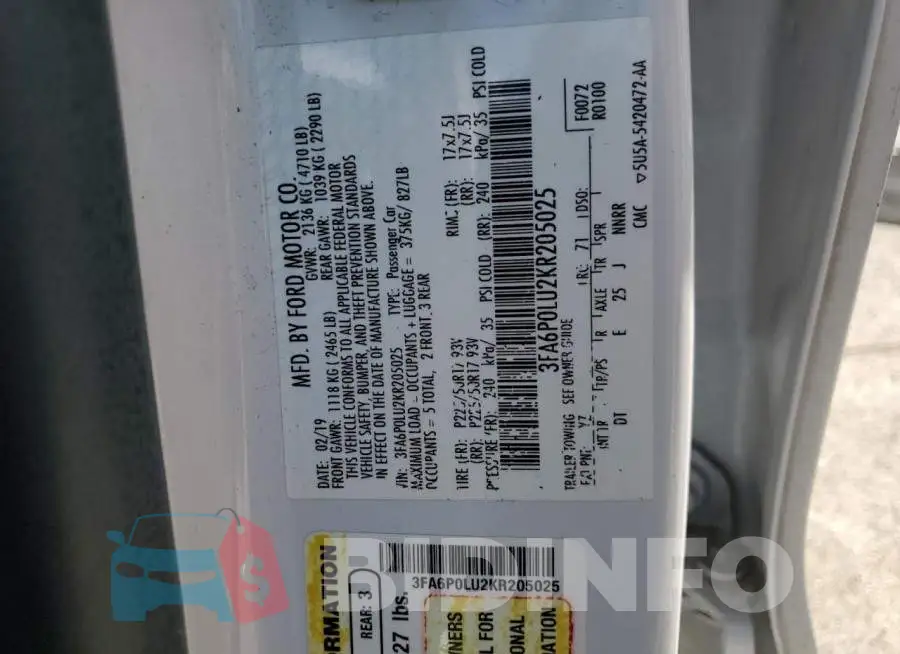 3FA6P0LU2KR205025 Photo# 14