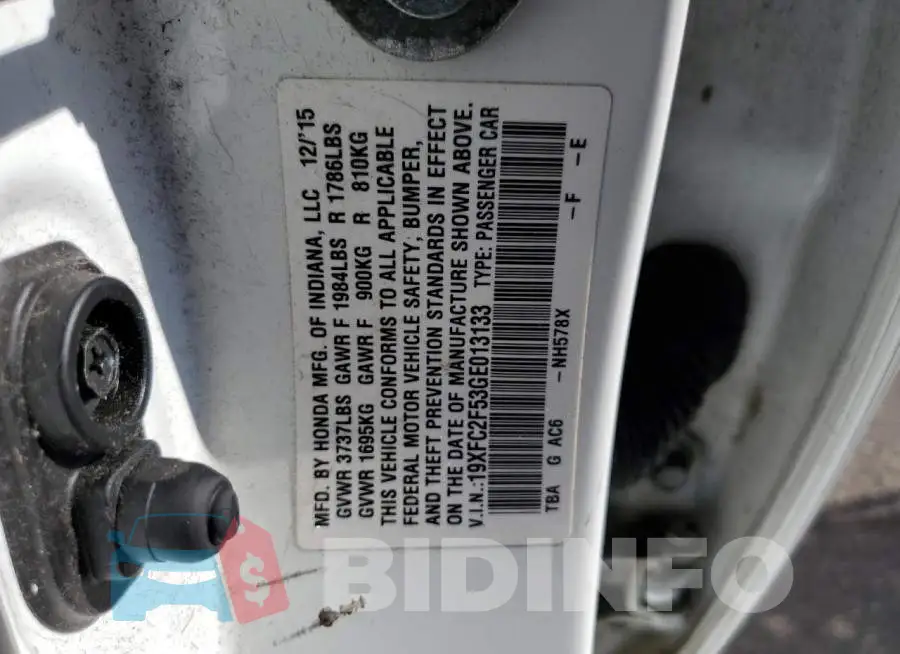 19XFC2F53GE013133 Photo# 13