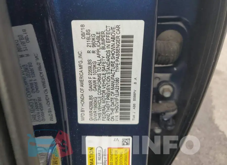 1HGCV1F12JA231080 Photo# 12