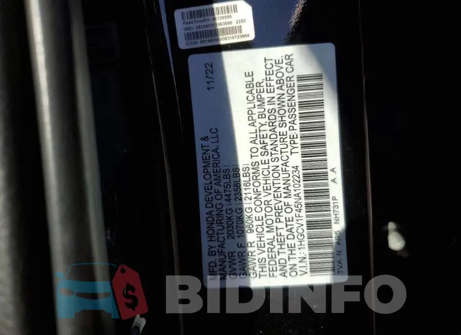 1HGCV1F45NA102234 Photo# 12