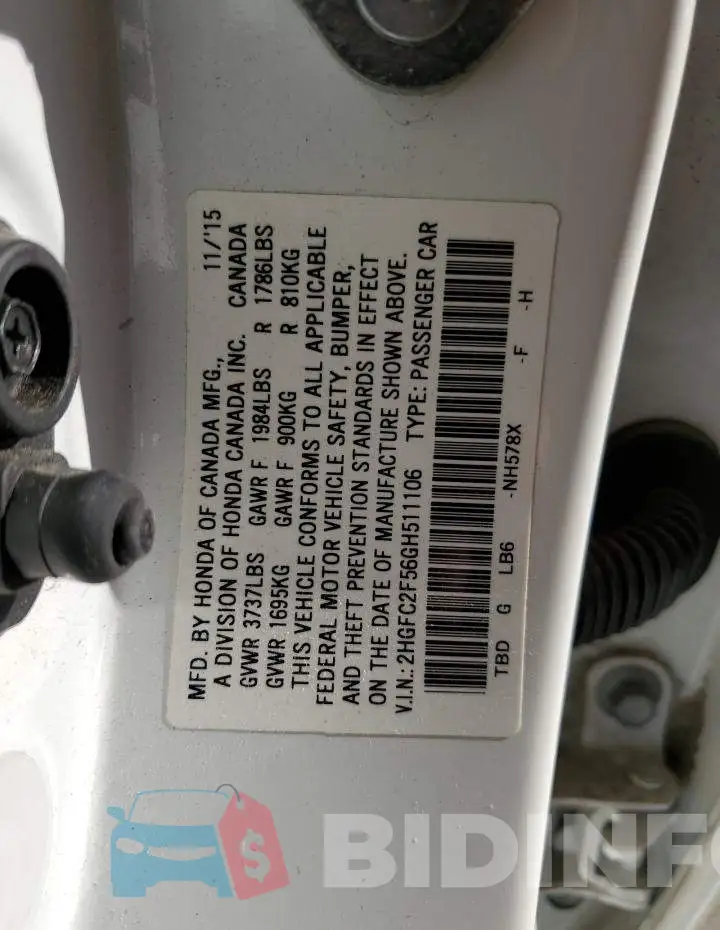 2HGFC2F56GH511106 Photo# 12