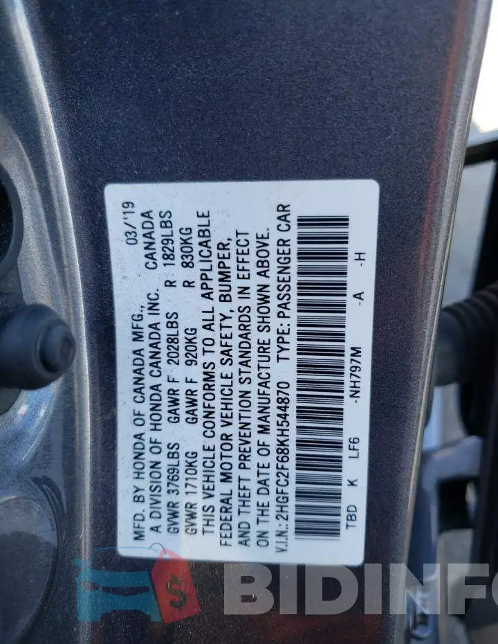 2HGFC2F68KH544870 Photo# 12