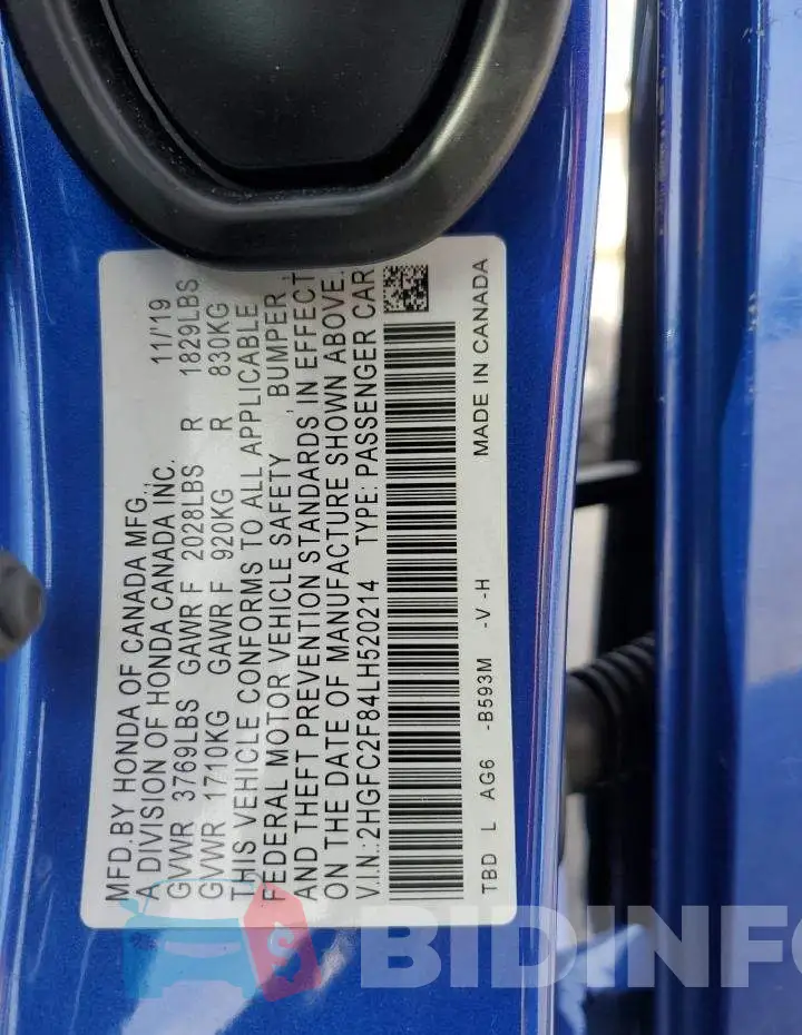 2HGFC2F84LH520214 Photo# 12