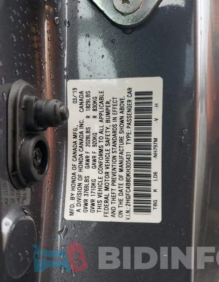 2HGFC4B80KH305431 Photo# 12