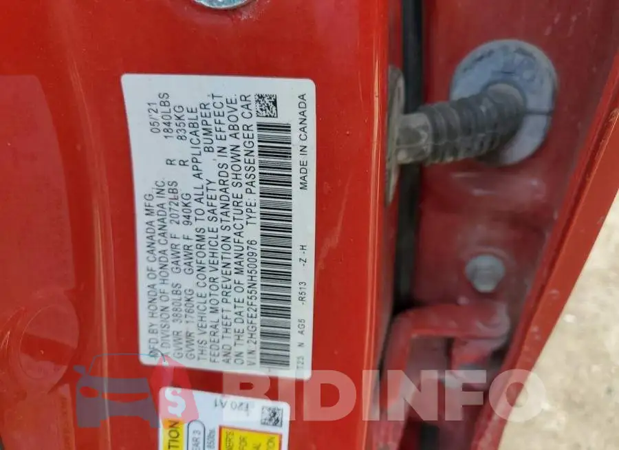 2HGFE2F55NH500976 Photo# 12