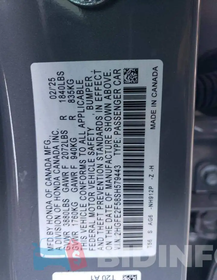 2HGFE2F58SH579443 Photo# 12