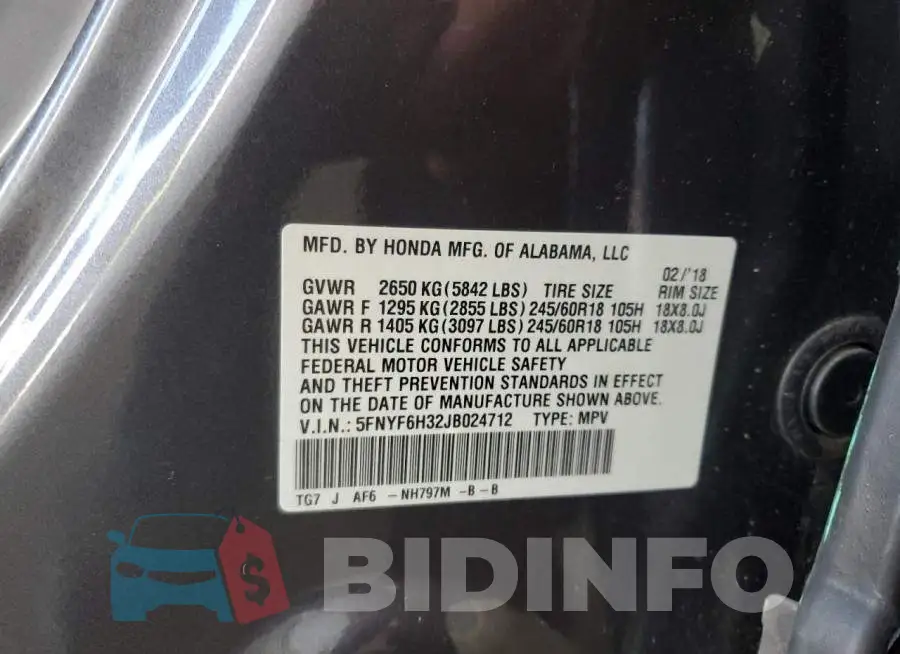 5FNYF6H32JB024712 Photo# 14