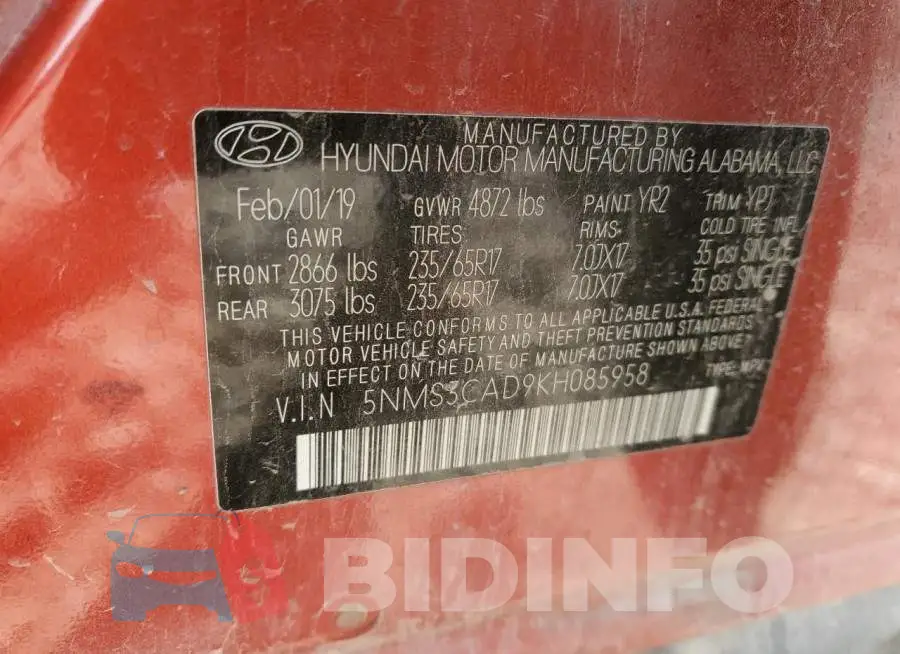 5NMS3CAD9KH085958 Photo# 12