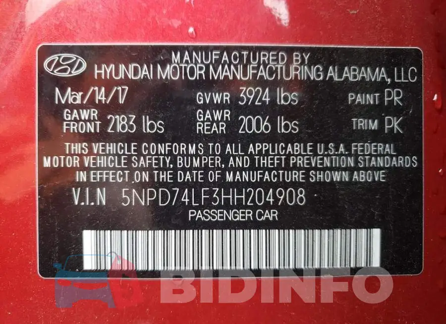 5NPD74LF3HH204908 Photo# 12