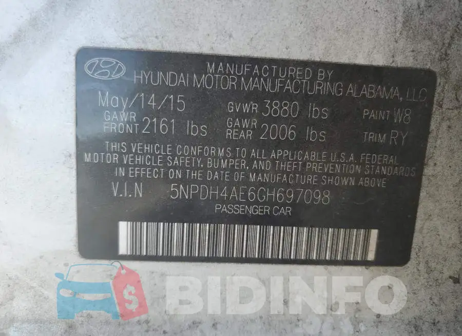 5NPDH4AE6GH697098 Photo# 12