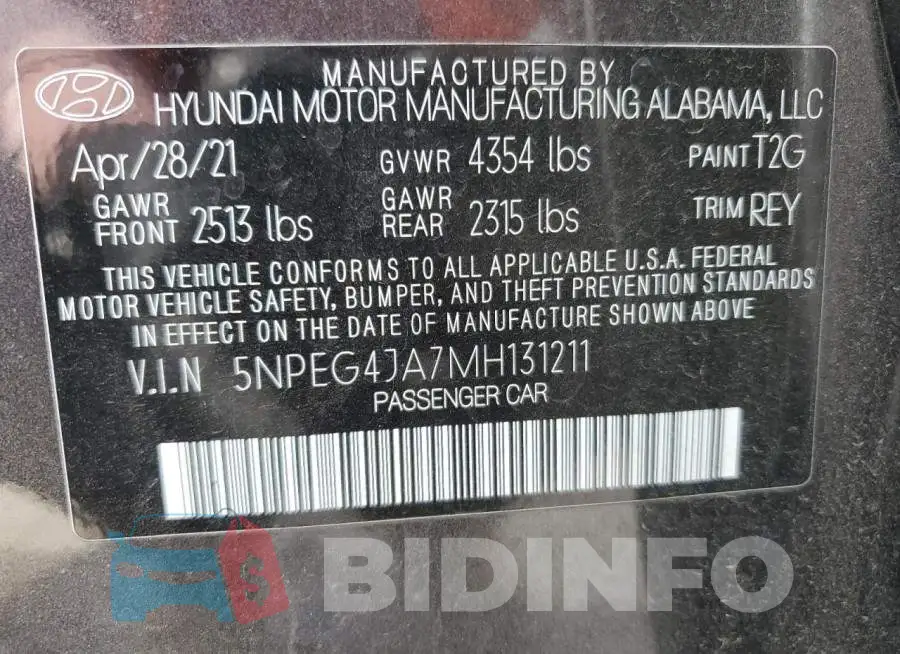 5NPEG4JA7MH131211 Photo# 12