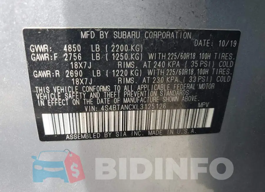 4S4BTANCXL3125126 Photo# 13