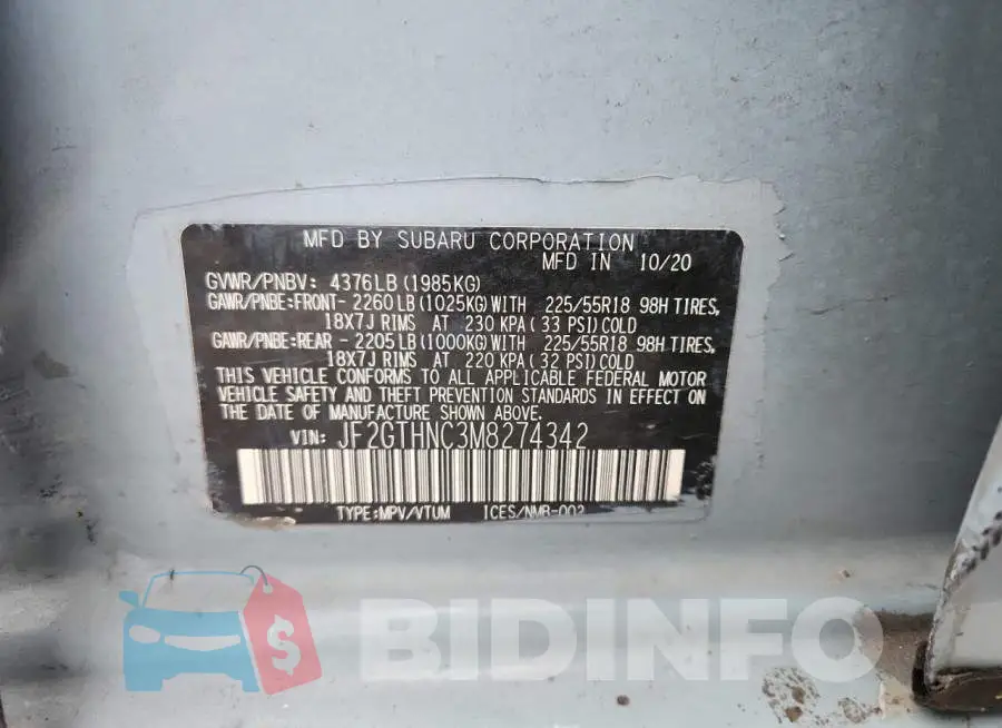 JF2GTHNC3M8274342 Photo# 13