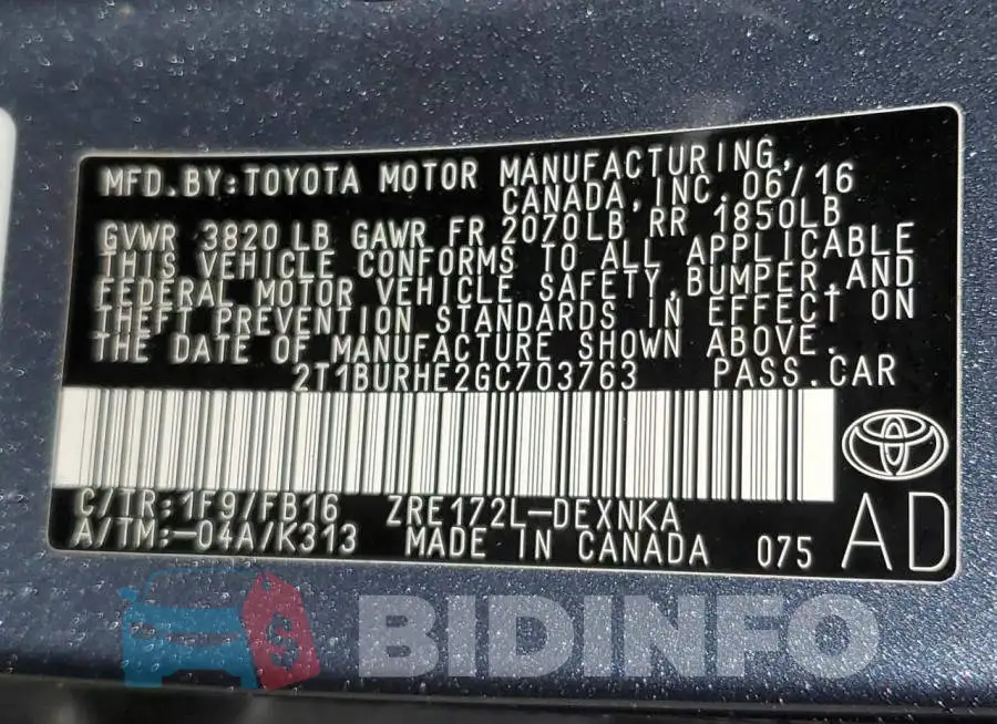 2T1BURHE2GC703763 Photo# 12