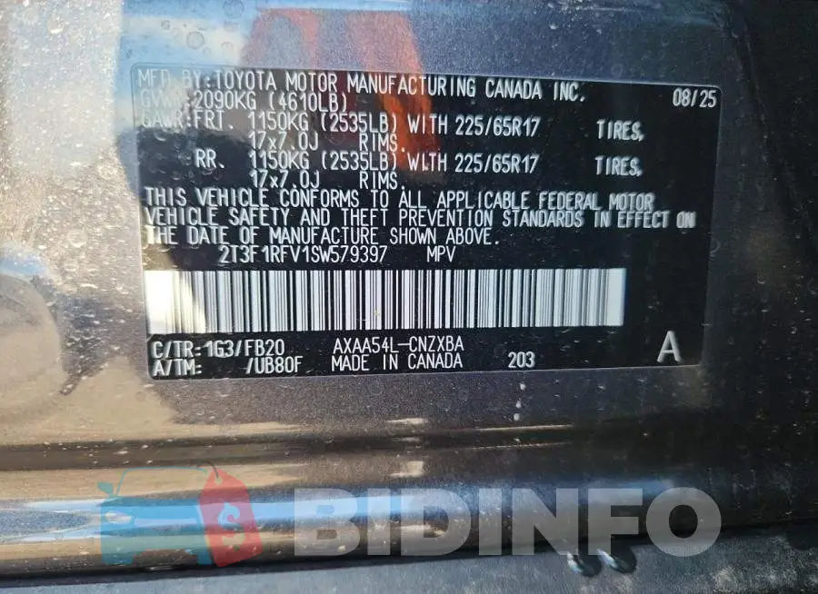2T3F1RFV1SW579397 Photo# 13