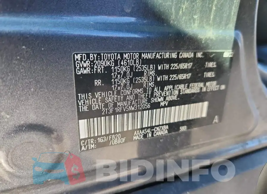 2T3F1RFV5NW312056 Photo# 14