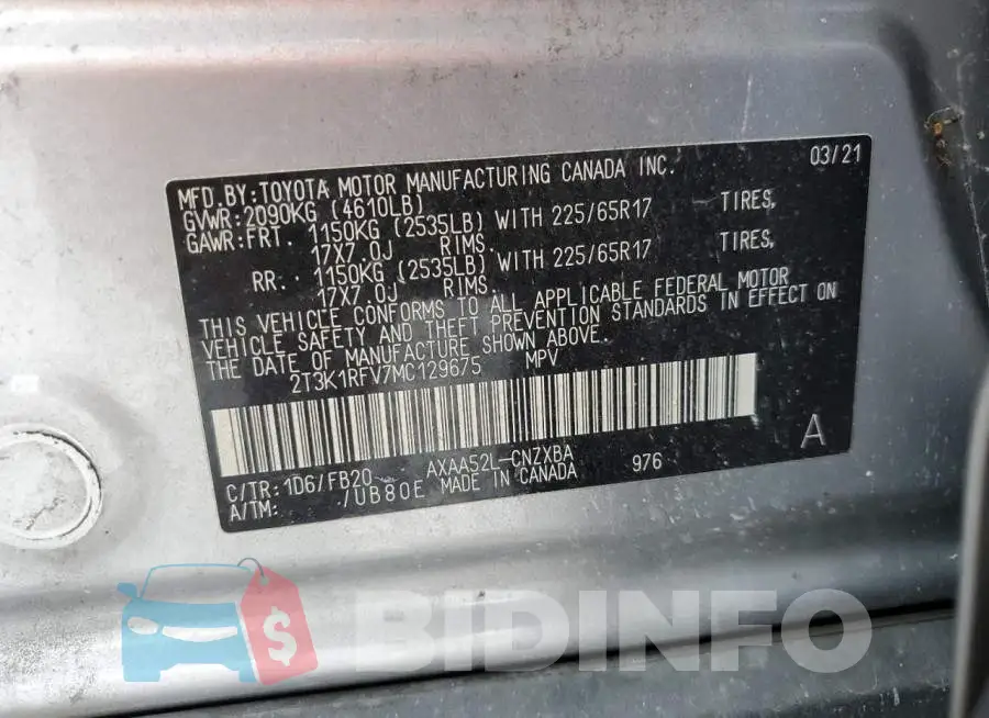 2T3K1RFV7MC129675 Photo# 12