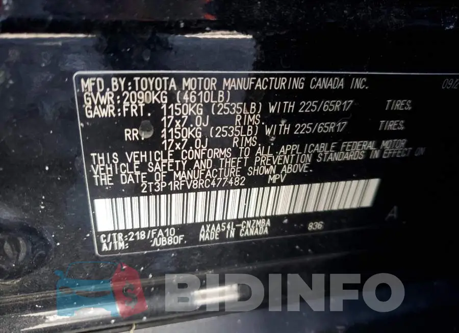 2T3P1RFV8RC477482 Photo# 13