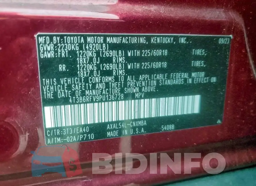 4T3B6RFV9PU136728 Photo# 13