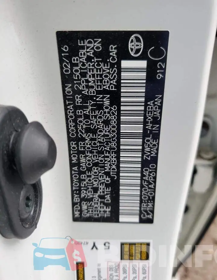 JTDKBRFU8G3008826 Photo# 12