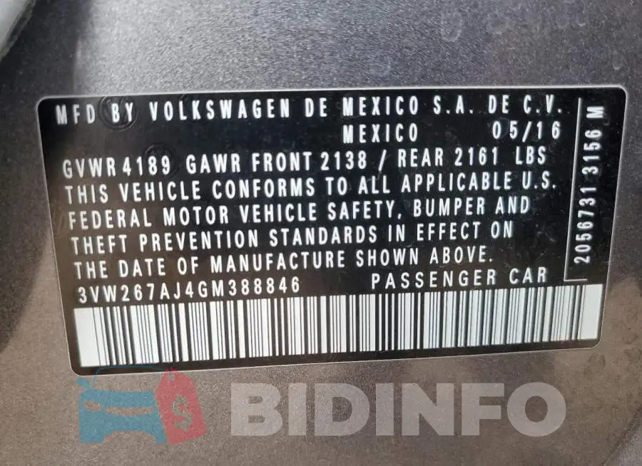 3VW267AJ4GM388846 Photo# 13