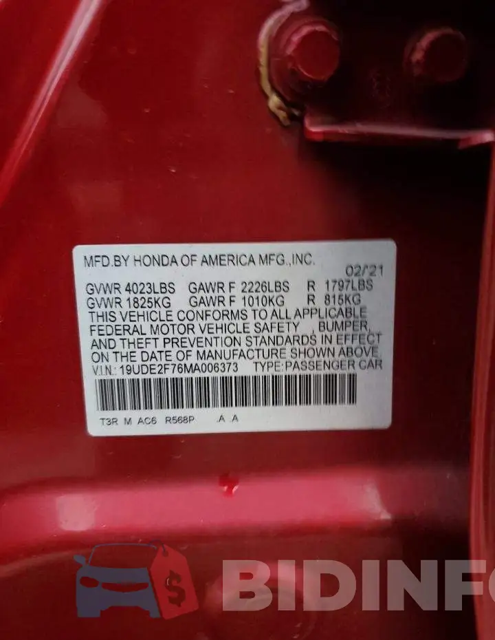 19UDE2F76MA006373 Photo# 13