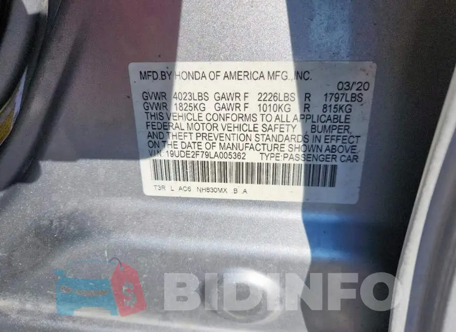 19UDE2F79LA005362 Photo# 12
