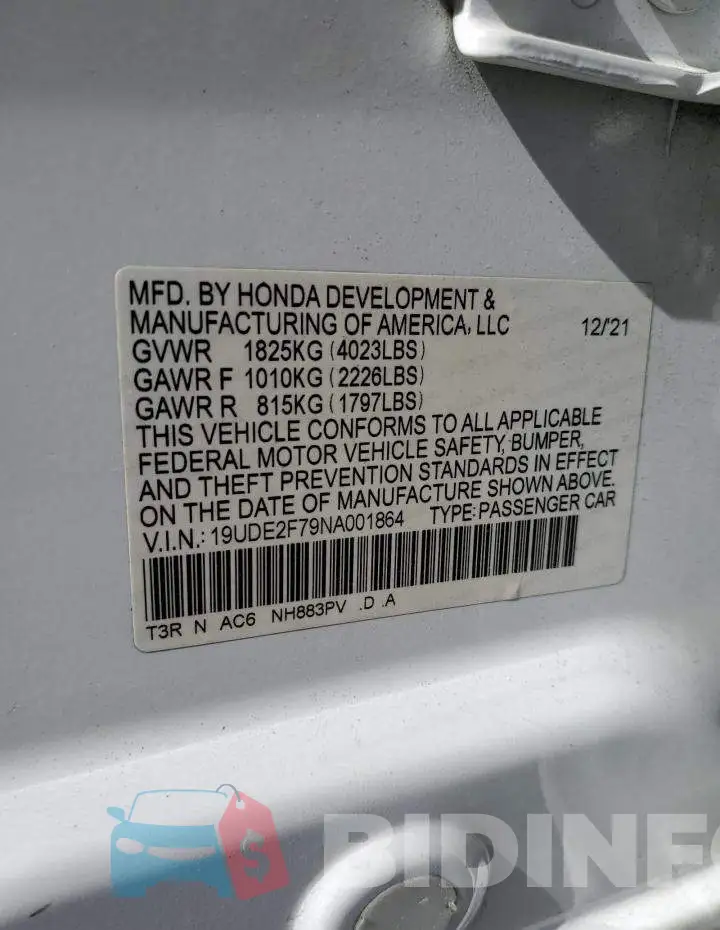 19UDE2F79NA001864 Photo# 12