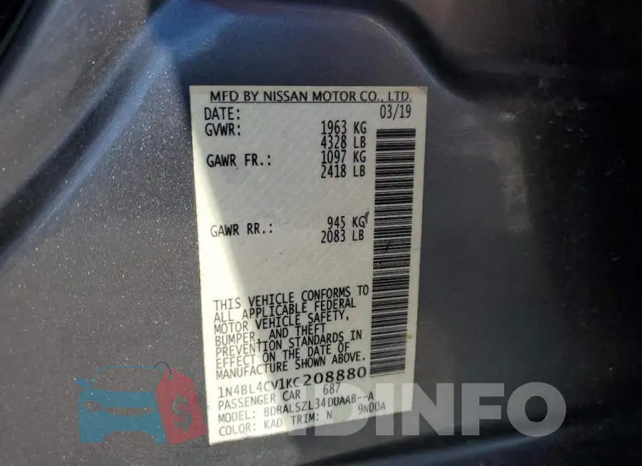 1N4BL4CV1KC208880 Photo# 13