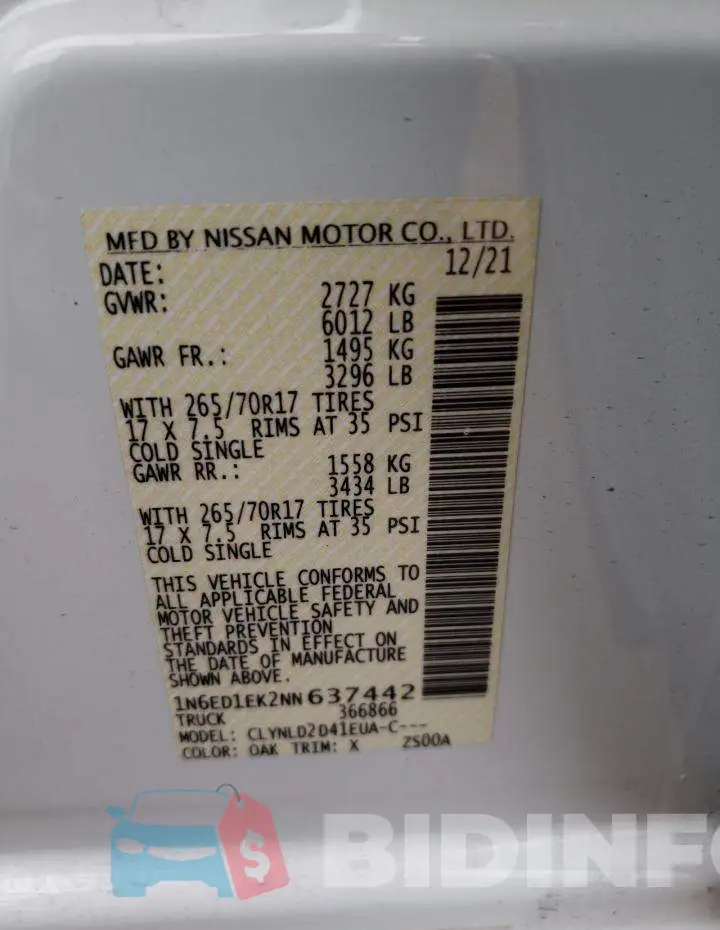 1N6ED1EK2NN637442 Photo# 12