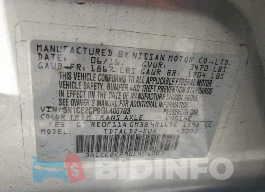 3N1CE2CP9GL406703 Photo# 13
