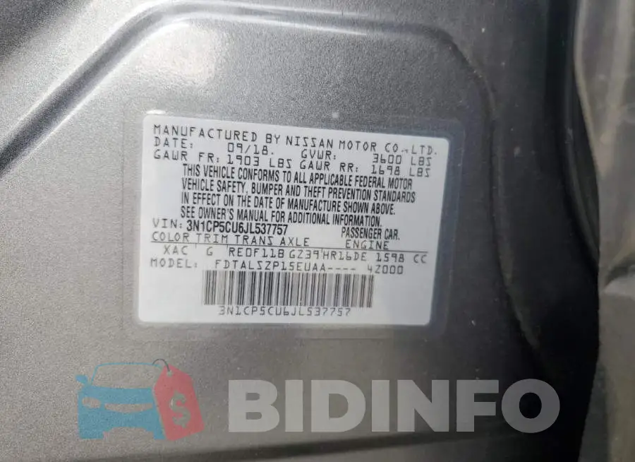 3N1CP5CU6JL537757 Photo# 13