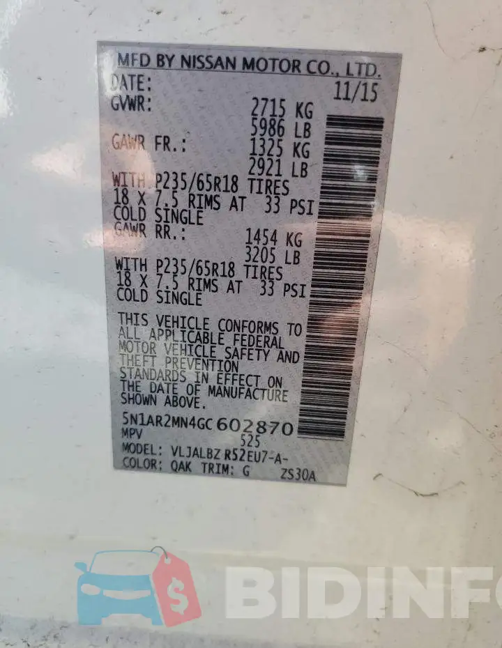 5N1AR2MN4GC602870 Photo# 13