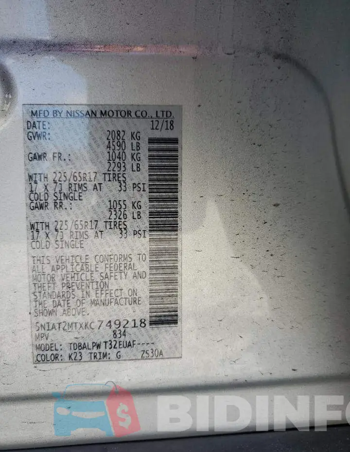 5N1AT2MTXKC749218 Photo# 14