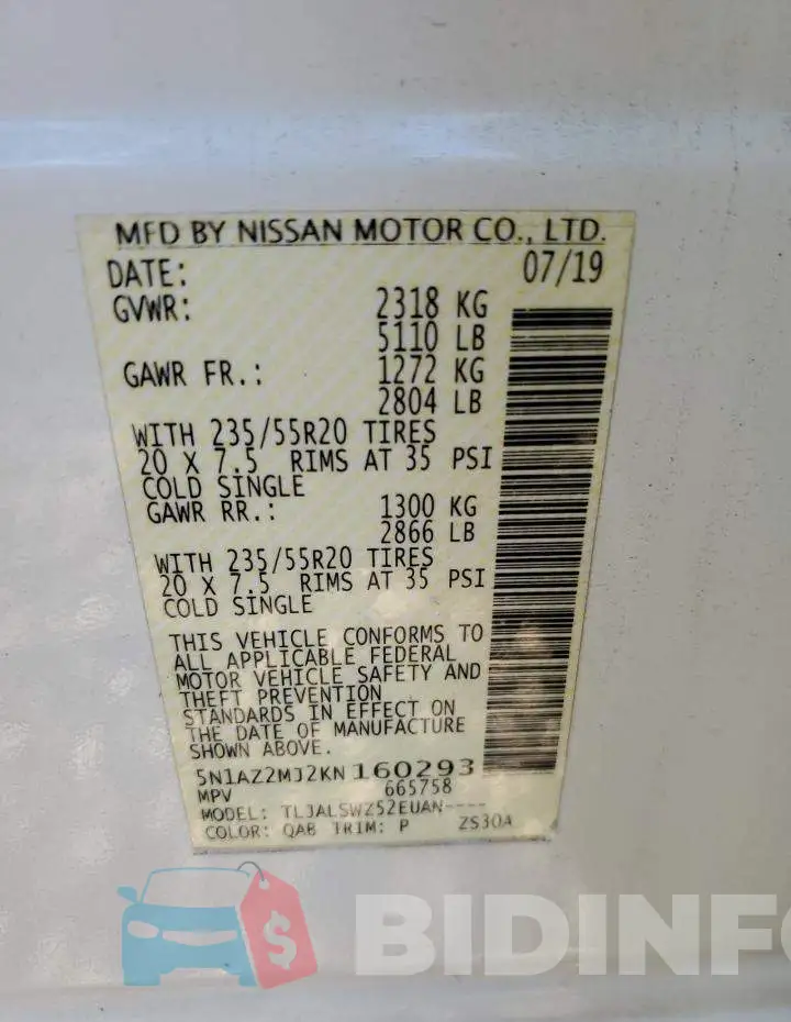 5N1AZ2MJ2KN160293 Photo# 13