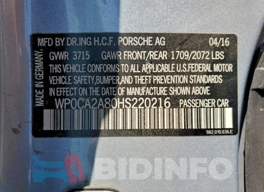 WP0CA2A80HS220216 Photo# 12