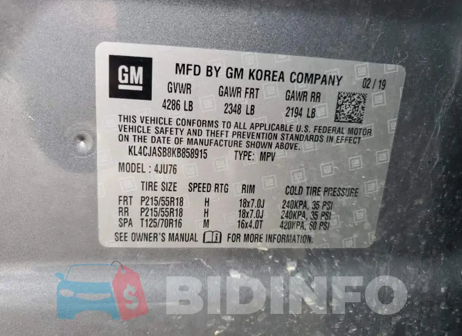 KL4CJASB8KB858915 Photo# 13