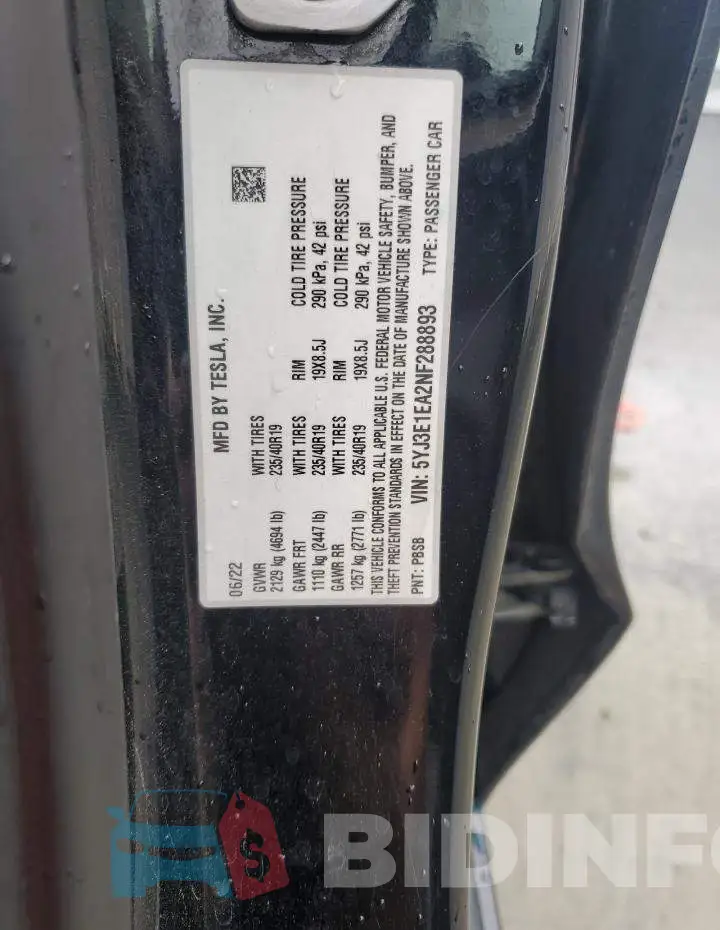 5YJ3E1EA2NF288893 Photo# 12