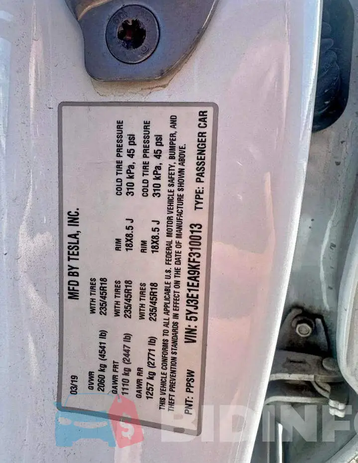 5YJ3E1EA9KF310013 Photo# 10