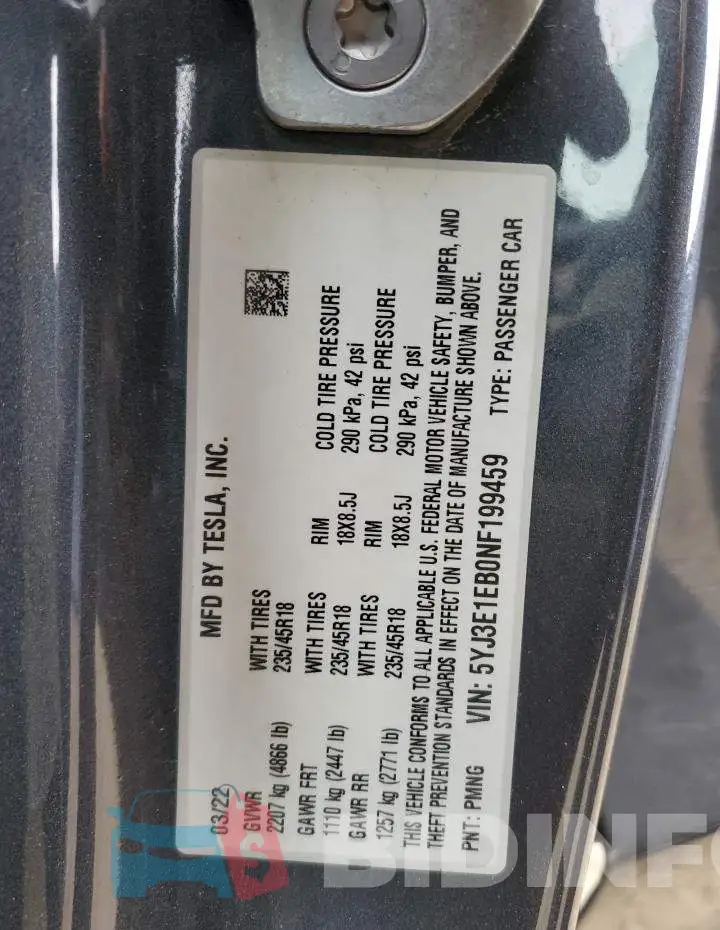 5YJ3E1EB0NF199459 Photo# 13