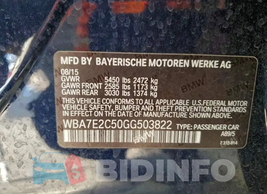 WBA7E2C50GG503822 Photo# 12